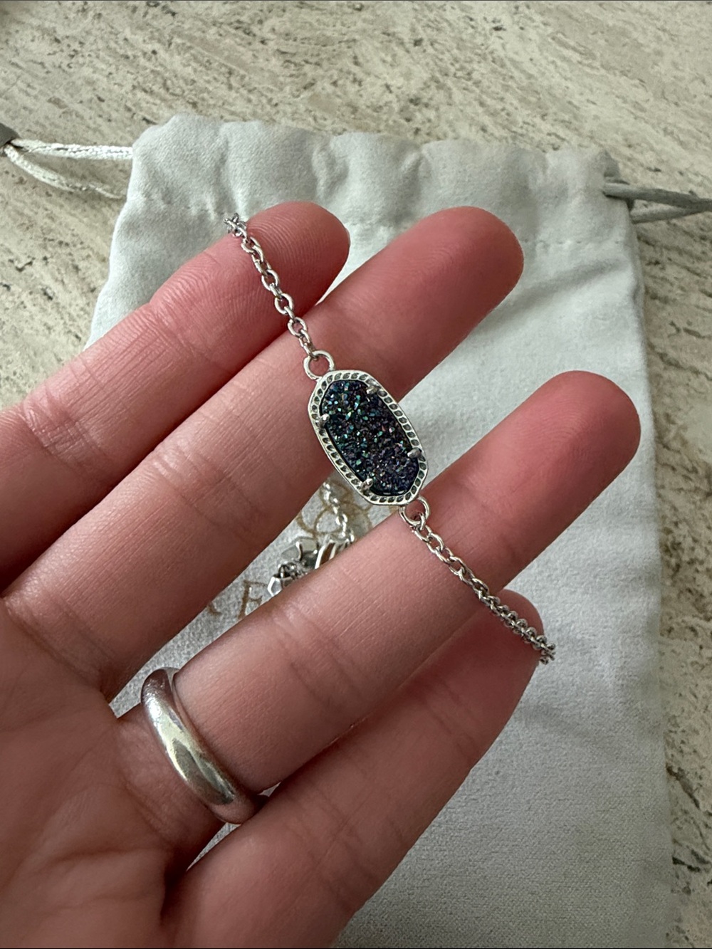 Kendra Scott Silver Adjustable Bracelet with Multicolor Druzy